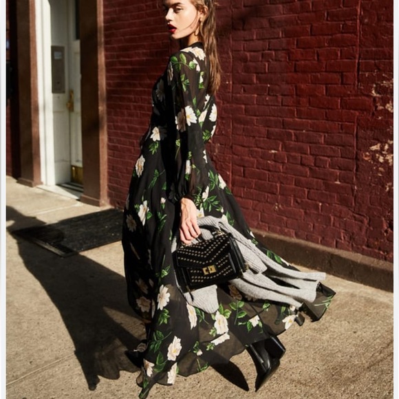 The Kooples Allure Ruffled Long Sleeve Floral Midi Dress sz 1 - Picture 5 of 12